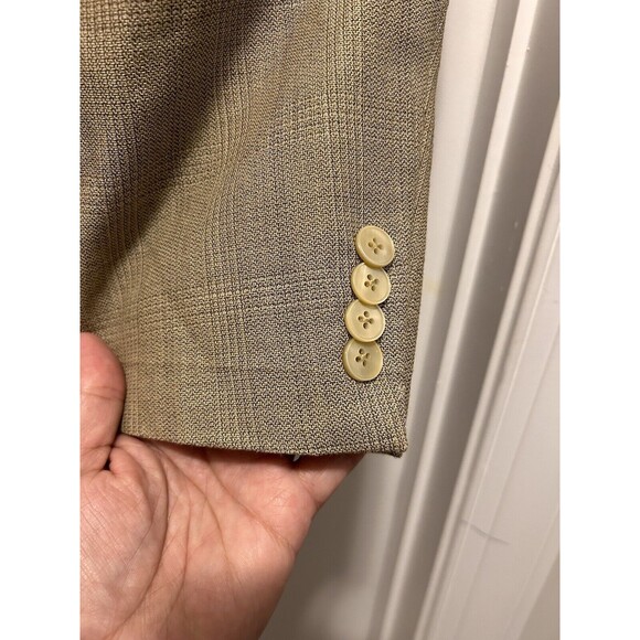 Austin Reed Blazer Men 44L Tan Brown Check Silk Wool Blend Sport Coat 2 Button - Picture 2 of 5